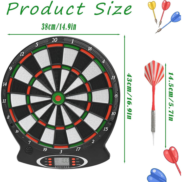 Електронні мішки для дартсу для дорослих та дітей з цифровим світлодіодним дисплеєм для відображення результатів та м&39якими наконечниками для дартсу, автоматична гра з електронним підрахунком очок, 28 ігор, 159 режимів, підходить