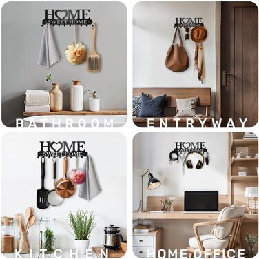 Дошка для ключів сучасна, тримач для ключів настінний, гачок для ключів home sweet home, дошка для ключів чорна з 10 гачками, збер