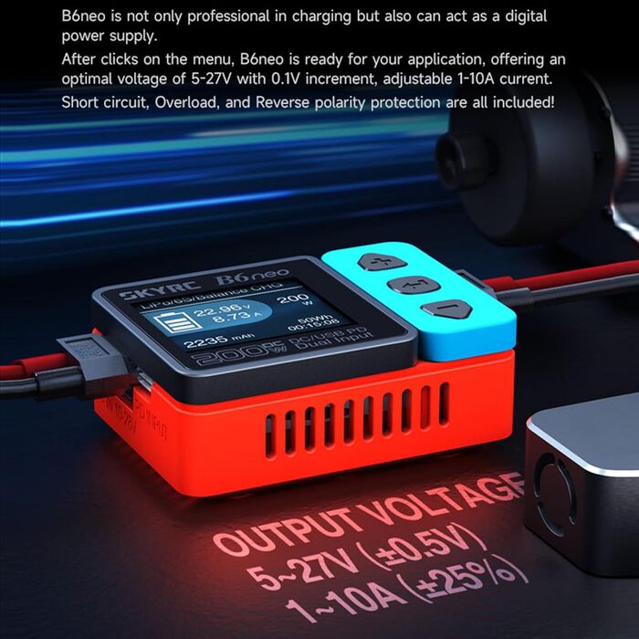 Розумний зарядний пристрій GoolRC B6neo для LiPo акумуляторів, DC 200 Вт PD 80 Вт, балансувальний зарядний пристрій та розрядник для акумуляторів LiPo/Life/LiIon/LiHV 1-6 с, NiMH/NiCd 1-15 с (синій)