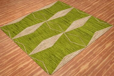 Килимок CASAVANI Kilim, 12 квадратів, бохо-килимок, плетений килимок, зелений / бежевий, джутовий килимок, пилосос, ручне ткацтво,