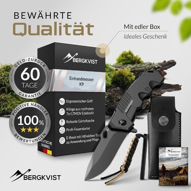 Складаний ніж BERGKVIST K9 (одноручний) - гострий кишеньковий ніж з суцільнометалевого корпусу для активного відпочинку та виживан