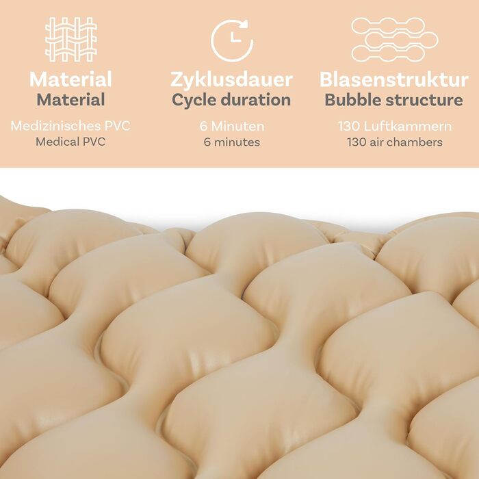 Протипролежневий матрац Pulox ADM-130 - Накладка зі змінним тиском з насосом - Низький рівень шуму (20 дБ) та вантажопідйомність до 130 кг - Бежевий