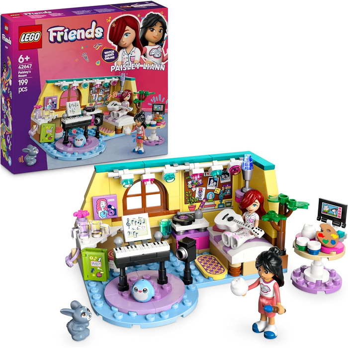 Кімната Пейслі LEGO Friends - Іграшка для рольових ігор - Подарунок для дівчаток віком від 6 років - Набір з 2 мініфігурками, фігуркою кролика та гітарою - Креативний ігровий набір для дітей 42647