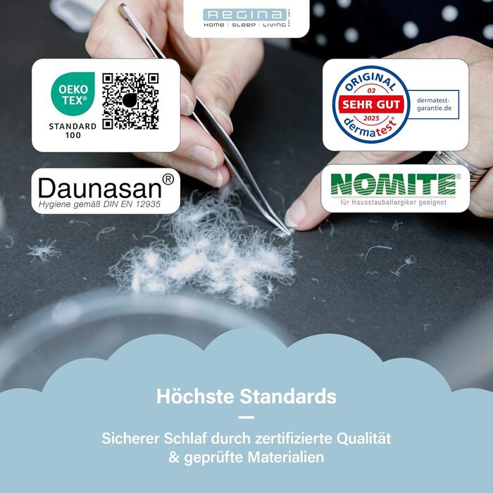 Подушка Regina Home з 3 камерами - 40x80 см - Ергономічна подушка для шиї з 10 пір&39я та 90 пуху - Можна прати та підходить для алергіків - 100 бавовна, 3 камери, 40 x 80 см