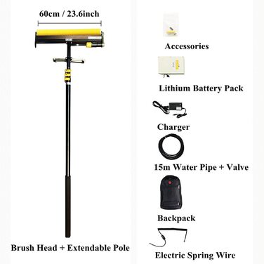 Щітка для миття вікон WuDLi Електричний стовп для миття вікон, телескопічна щітка з водяним приводом, висувний очищувач на батарей