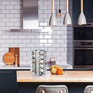 Карусель для спецій Relaxdays з 20 баночками для спецій, обертається на 360, контейнери для спецій для посипання, висота 34,5 см, нержавіюча сталь, срібло