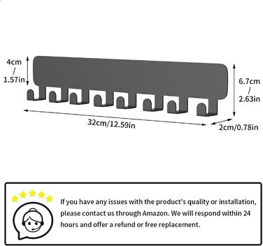 Дошка для ключів pickpiff з 8 гачками, органайзер для ключів настінний чорний, тримач для ключів для декору настінних гачків, трим