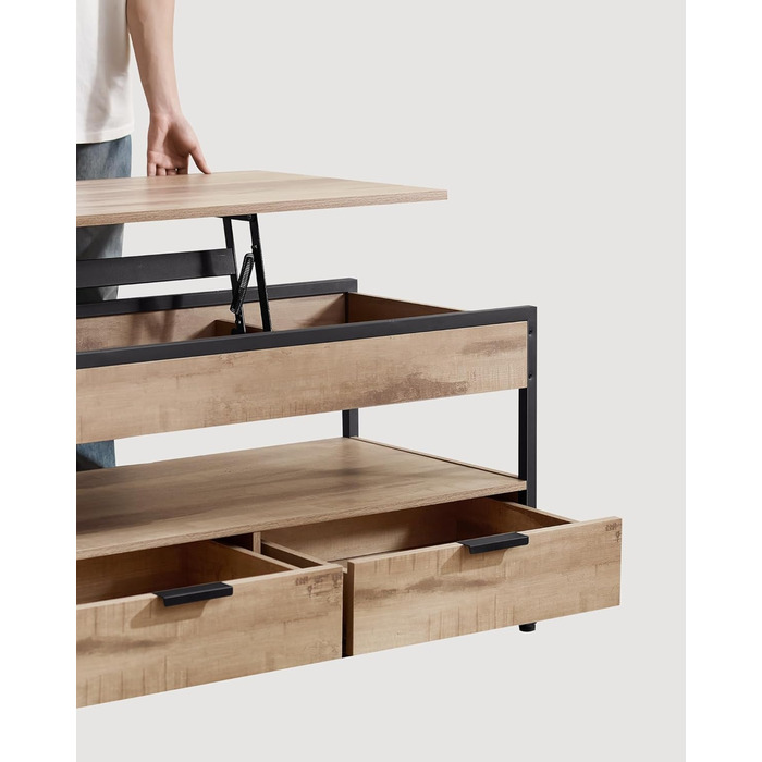 Журнальний столик VASAGLE, стіл для вітальні з регульованою висотою, журнальний столик, з шухлядами, відкритий відсік, 50 x 100 см, колір верблюжого коричневого кольору - чорнильний LCT209K02 63 см x 50 см x 100 см, колір верблюжого коричневого кольору чо