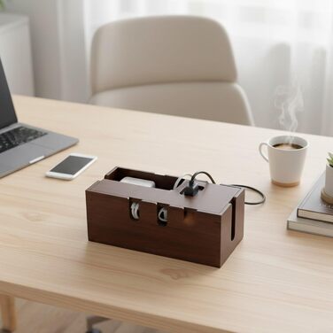 Дерев&39яна коробка для зберігання кабелів з відкритою конструкцією для організації проводів, телевізійних приставок та невеликих електронних пристроїв вдома або в офісі (темно-коричнева)