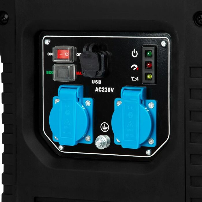 Інверторний генератор EBERTH потужністю 2000 Вт, тихий аварійний генератор з бензиновим двигуном потужністю 3 к.с., 4-тактний, генератор з 2 портами 230 В та 2 USB, інверторна технологія для живлення без стрибків напруги, інвертор потужністю 2000 Вт