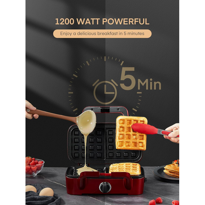 Бутербродниця 3 в 1, вафельниця 1200 Вт/контактний гриль/тостер для сендвічів, 5-швидкісний контроль температури, набори пластин Coater з антипригарним покриттям, термоізольована ручка, можна мити в посудомийній машині, світлодіодні лампи, червоний