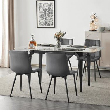 Обідні стільці EUGAD, комплект з 4 шт. , для їдальні, кухні, вітальні, м&39які кухонні стільці зі спинкою, оксамитовий чохол, з металевими ніжками, вантажопідйомність 150 кг, темно-сірий, комплект з 4 предметів (44 x 81 x 51 см)