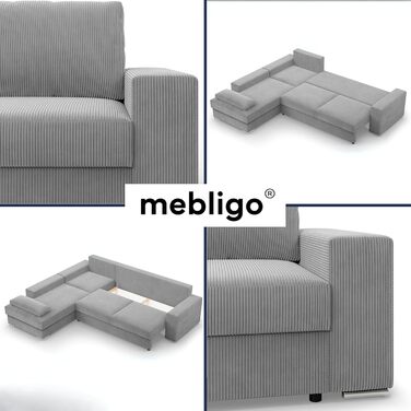 Кутовий диван з функцією сну та відділенням для зберігання речей шириною 287 см VELANO, кутовий диван, L-подібний диван, великий диван, комфорт та стиль, L-подібний секційний диван, L-подібний диван з функцією сну - Вельветовий диван темно-сірий (Poso 022