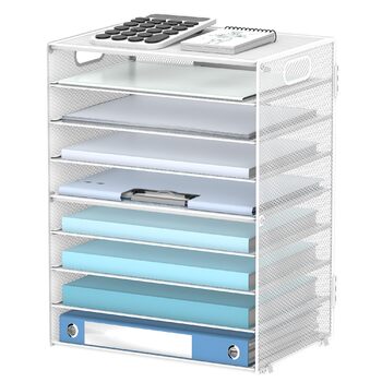 Рівневий органайзер для паперу з ручками, сітчастий тримач для файлів, органайзер для сортування паперу для офісу, дому, школи, білий, 9-
