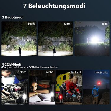 Акумуляторний світлодіодний ліхтарик, 2 шт., надзвичайно яскравий ліхтарик 100 000 люмен із 7 режимами світла та водонепроникністю IPX7, тактичні ліхтарики для кемпінгу, походів, чорний