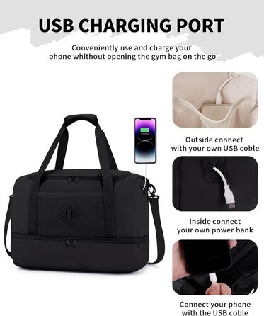 Жіноча дорожня сумка WANDF, сумка для ручної поклажі Easyjet, 45x36x20 см, велика спортивна сумка з відділенням для взуття та відділенням для вологих речей, дорожня сумка на вихідні для жінок та чоловіків для подорожей літаком та використання в спортзалі 