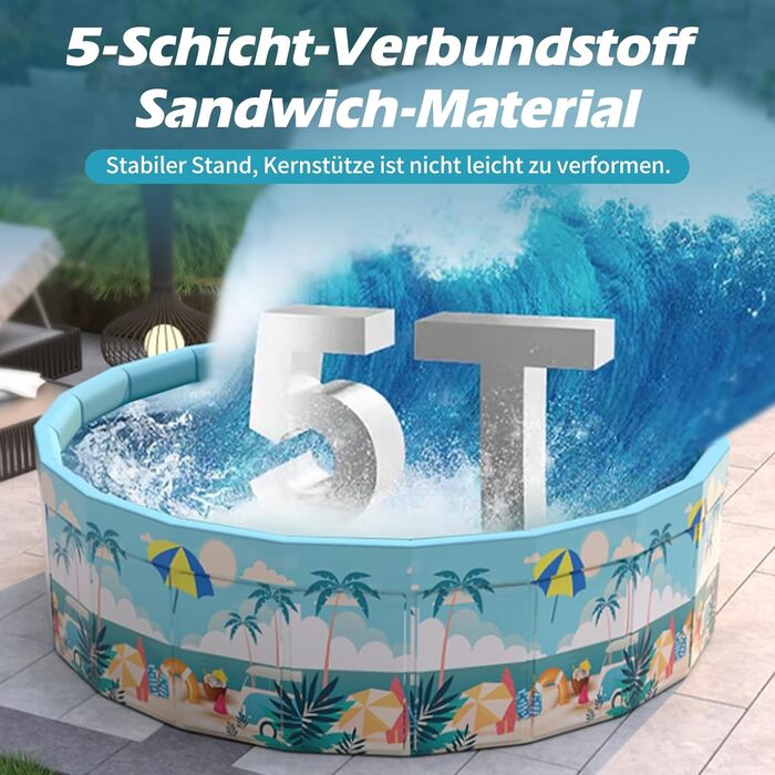 Складаний басейн на рівні землі, ненадувний відкритий басейн для дітей та дорослих, круглий призматичний басейн, 160 см 45 см