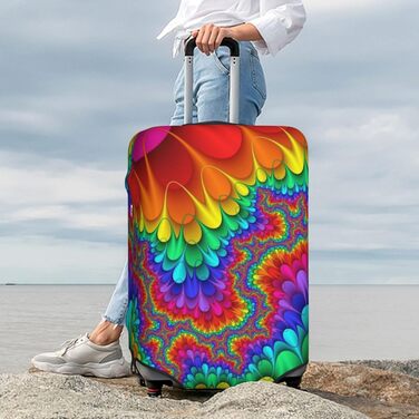 Чохол для валізи Райдужний тай-дай - червоний принт, еластичний захист від подряпин та пилу, чорний, розмір 85
