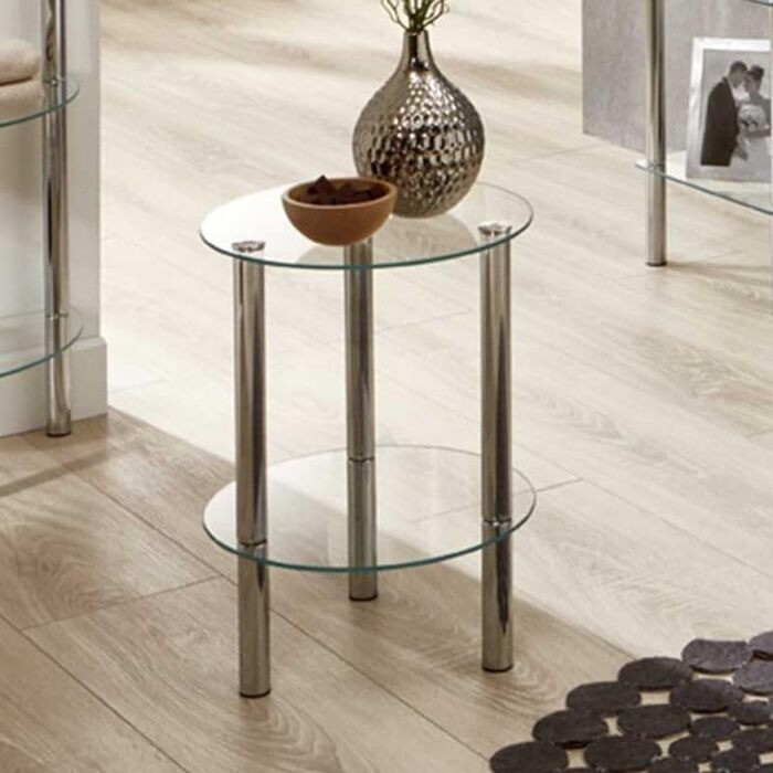 Журнальний столик HAKU Furniture, хром, метал, безпечне скло - Розміри В 47 см x Ø 35 см, Стиль Сучасний 47 x 35 см Хром