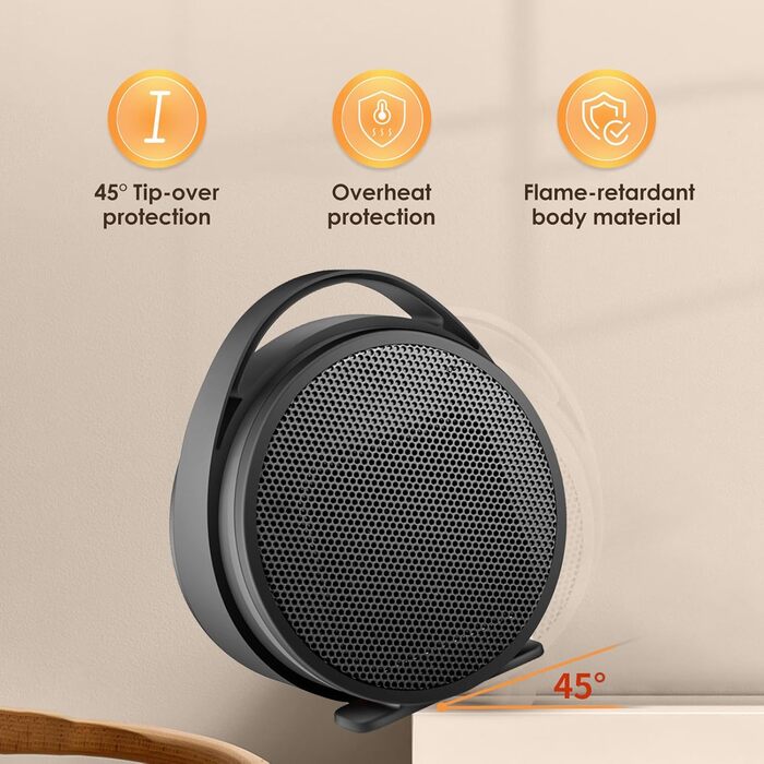 Енергозберігаючий електричний вентилятор-обігрівач, керамічний вентилятор-обігрівач PTC потужністю 1000 Вт, невеликий електричний обігрівач, термостат, захист від перегріву та перекидання, 2 режими, електричний обігрівач для вітальні, спальні, офісу