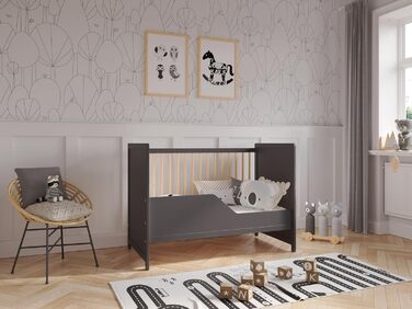 Дитяче ліжечко/спальне місце Love For Sleep 120x60 см із захисним бар&39єром, трансформоване, дитяче ліжко Tokyo кольору антрацит-сосна, дерев&39яне дитяче ліжко - Дитяче ліжко, трансформоване ліжечко, чорне