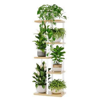 Підставка для квітів Bamworld, підставка для рослин, полиця для рослин, стійка для квітів, дерев&39яна підставка для квітів, 5 ярусів, металева, садова, кутова, балкон, вітальня (біла)