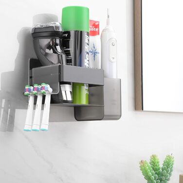 Тримач для зубної щітки OETAMS Тримач для електричної зубної щітки з 2 аксесуарами для ванної кімнати, тримач для зубної щітки з нержавіючої сталі Настінний самоклеючий тримач для зубної щітки Чорний тримач для насадок для щіток без свердління