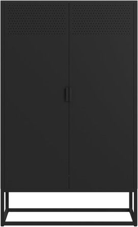Металевий комод Skølm Izar Шафа для вітальні чорного кольору Металева шафа з 3 відділеннями та подвійними дверима Сервант для вітальні Багатофункціональна шафа шириною 80 см Висока комод в індустріальному стилі чорного кольору 125 см