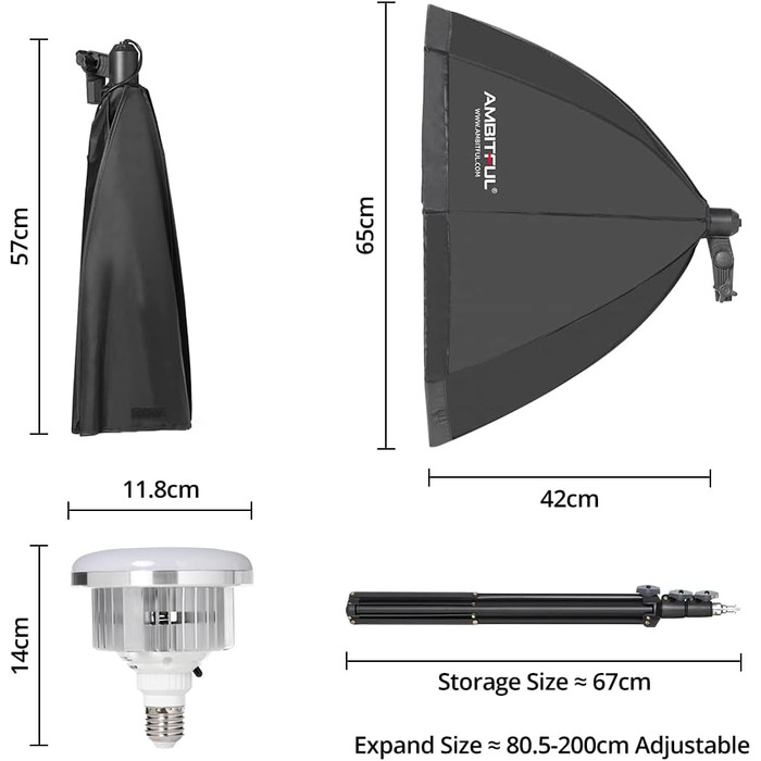 Комплект освітлення для фотографій Softbox, амбітний комплект освітлення Softbox 65 см із підставкою для штатива 2 м і двоколірною світлодіодною лампою 50 Вт 3000-6500K, світлодіодне безперервне освітлення для відеозйомки