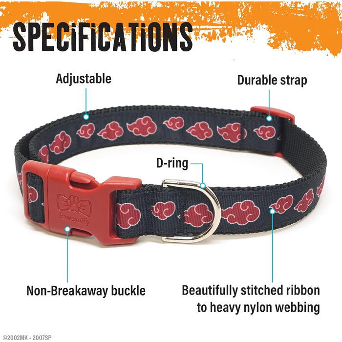 Нашийник для собак Наруто великого, середнього та маленького розмірів (включаючи для цуценят XS), натхненний мантією Акацукі, регульований нашийник для костюму Ітачі (великий розмір, 40-66 см)