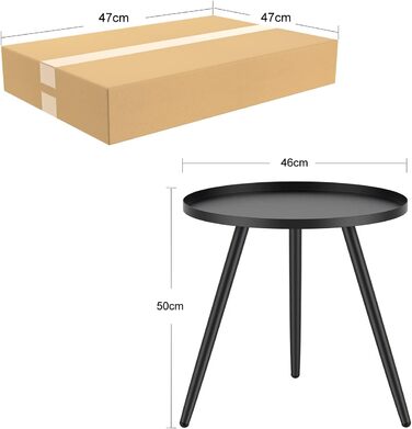 Металевий журнальний столик, 46 x 50 см, сучасний круглий диван-столик для вітальні, чорний, практична тумбочка для спальні