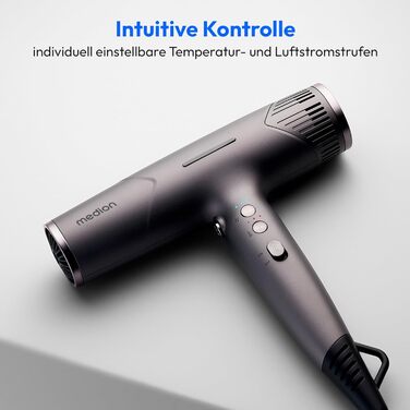 Фен з іонізацією та дифузором HD2 (Іонізація, 1500 Вт, насадка для укладання, універсальні насадки, тихий та довговічний BLDC-мотор, функція самоочищення, довгий шнур живлення) Чорний фен з дифузором 2 насадки для укладання Сірий