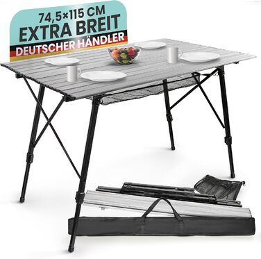 Складаний кемпінговий стіл, регульована висота до 78 см, алюмінієвий кемпінговий стіл, складний кемпінговий згортальний стіл, балконний стіл на 4 особи, складний стіл, сріблястий, легкий з сумкою для перенесення, сітка, згортається, складається