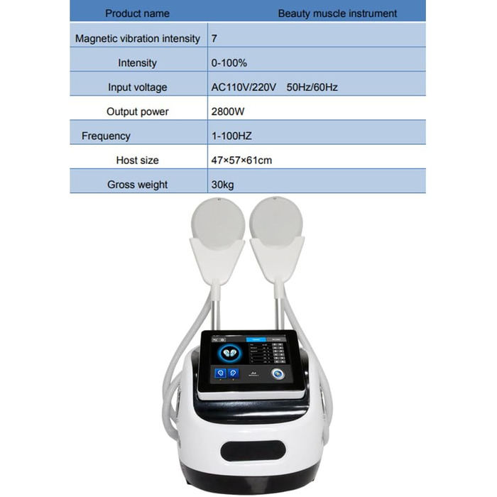 Професійна машина для формування тіла, машина для нарощування м'язів з 2 ручками, інтенсивність та енергія регулюється, 0-100 автоматичне розтягування м'язів, без побічних ефектів, видимі результати через 3