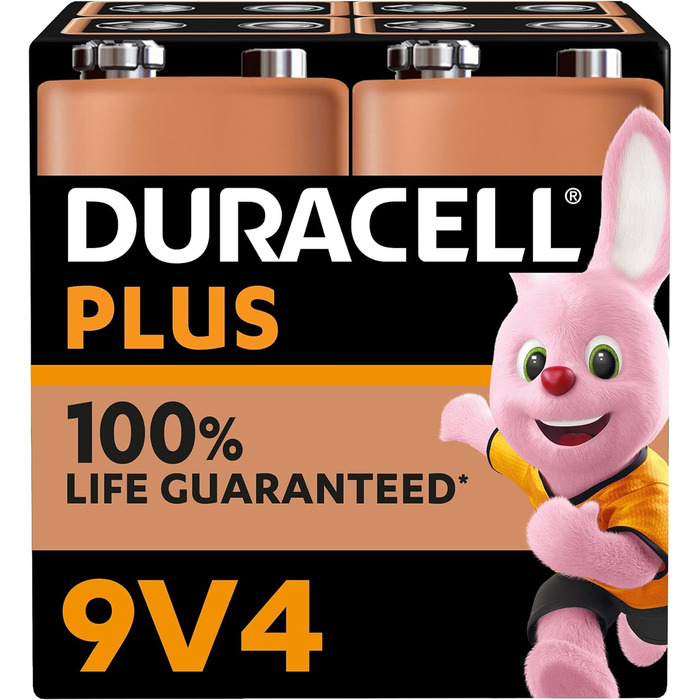 Блок-батарея Duracell Plus 9V, 4 шт. и, 9 вольт батарея ідеально підходить для детекторів диму, розмір пожежної сигналізації 9v pl