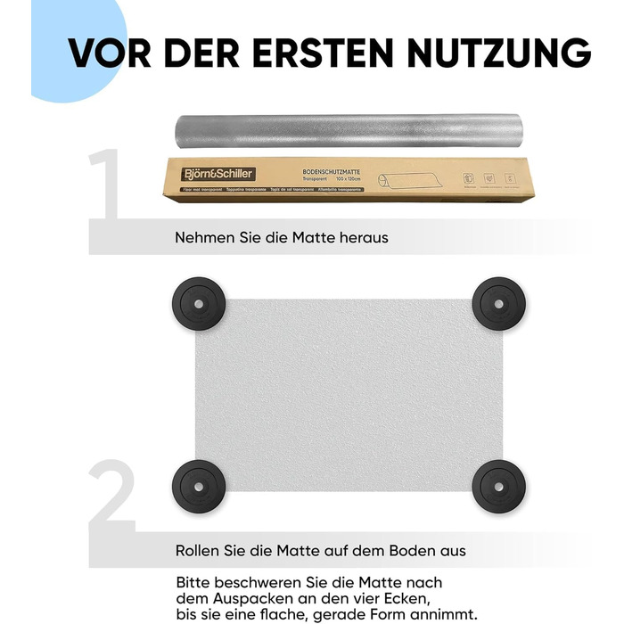 Захисний килимок для підлоги Bjrn&Schiller, нековзний килимок для офісного крісла, килимок для підлоги, стійкий до подряпин килимок для крісла, захисний килимок, килимок для офісних крісел (прозорий, 100 x 120 см) прозорий 100 x 120 см