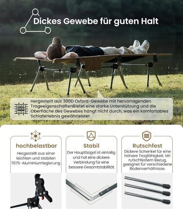 Складане похідне ліжко 19070 см, портативне туристичне ліжко, легке, складне, кемпінгове ліжко до 150 кг для намету, для активного відпочинку на природі, подорожей, саду, офісу, кольору койота коричневого