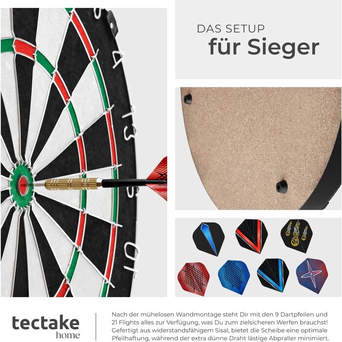 Мішень для дартсу tectake, професійний набір сталевих мішен для дартсу з 9 дротиками, 21 стрілкою та аксесуарами для сталевих дартсу, сталевий дартс, гра в дартс, дартс, мішень для дартсу