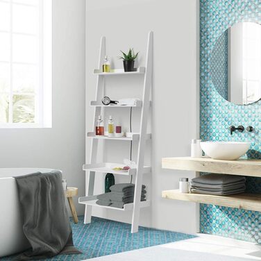 Полиця-драбина Casaria Біла 180x65 см 5 полиць, вантажопідйомність 10 кг кожна, Дерев&39яна, Велика, Декоративна, Квіти, Книги, Ванна кімната, Вітальня, Кухня, Окремостояча полиця, Книжкова полиця, Полиця