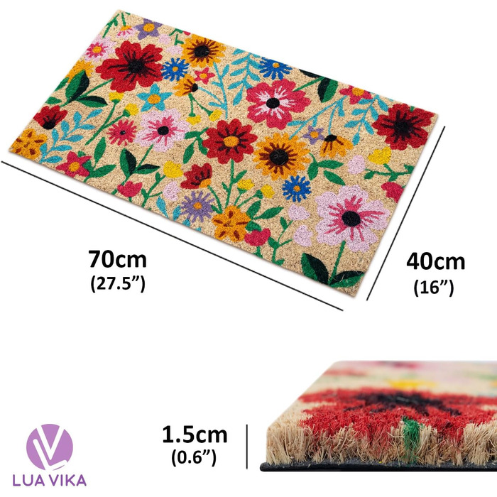 Кокосовий килимок для дверей - Ботанічний - 40x70 см - Килимок для дверей для приміщень та вулиці - Килимки для передніх дверей - Вуличний килимок - Килимки для дверей - Кокосовий килимок для дверей