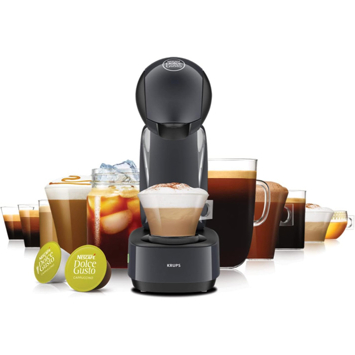 Кавова капсульна машина Krups KP173B Nescaf Dolce Gusto InfinissimaГарячі та холодні напоїТиск насоса 15 барРучне дозування водиРезервуар для води 1,2 лАвтоматичне вимкнення1500 Вт 30,5x18x40 см, космічний сірий космічний сингл