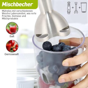 Набір електричних ручних блендерів SUPERLEX 4-в-1 з віночком, подрібнювачем, блендером і мірною чашкою, 2 рівні швидкості Turbo Button блендер 700 Вт, блендер з нержавіючої сталі, для дитячого харчування, супу, пюре 4-в-1 Набір чорний