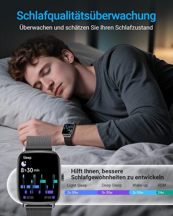 Розумний годинник для чоловіків та жінок з функцією телефону, фітнес-годинник 1,85 дюйма, понад 100 спортивних режимів, фітнес-трекер з моніторингом серцевого ритму/SpO2/сну, крокомір, водонепроникний спортивний годинник IP68 для iOS та Android, металевий