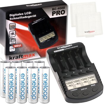 Зарядний пристрій 8 шт. AA Eneloop Akkus у коробці 8 батарейок Eneloop AA, 4000 Pro