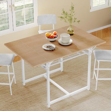 Розкладний обідній стіл YITAHOME, розкладний відкидний стіл з тримачем для зберігання та 4 регульованими ніжками, для 2-6 осіб, 120 x 78 x 75 см, жовтий дуб та білий