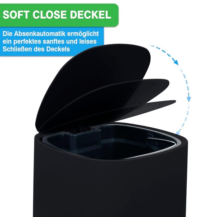 Відро для сміття у ванній кімнаті 5 л - Елегантний дизайн - Ванна кімната невелика - Косметичка - з кришкою та плавним закриттям -