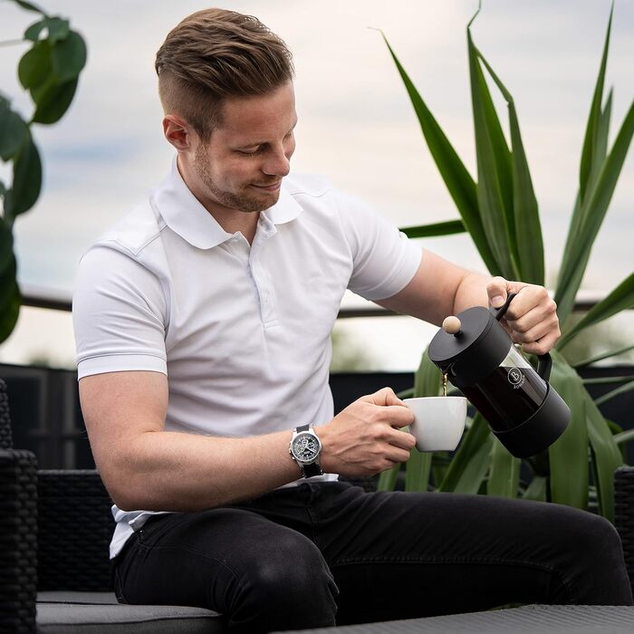 Френч-прес BONACE Glass Кавоварка на 5 чашок Прес для кави 1 л Колір чорний 2 змінні фільтри з нержавіючої сталі з бамбуковою підставкою НЕ МІСТИТЬ БІСФЕНОЛУ А Подарункова коробка 1 літр