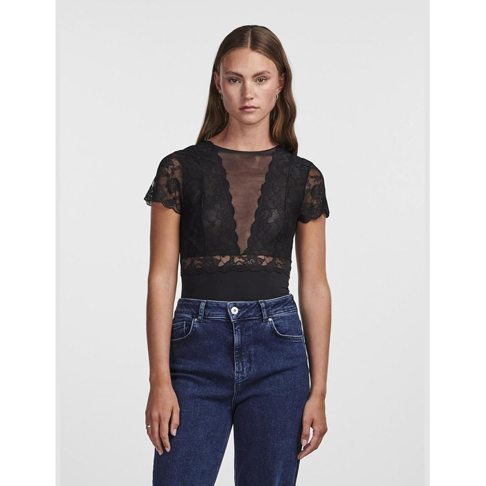 Боді PIECES жіноче, мереживне, чорне, M