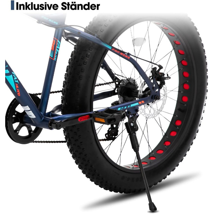 Гірський велосипед Hiland Fat Tire 24/26 дюймів з подвійними дисковими гальмами, 7-швидкісний гірський велосипед для хлопчиків та дівчаток, пляжний та сніговий велосипед, синій/зелений/білий/сріблясто-синій 26 дюймів