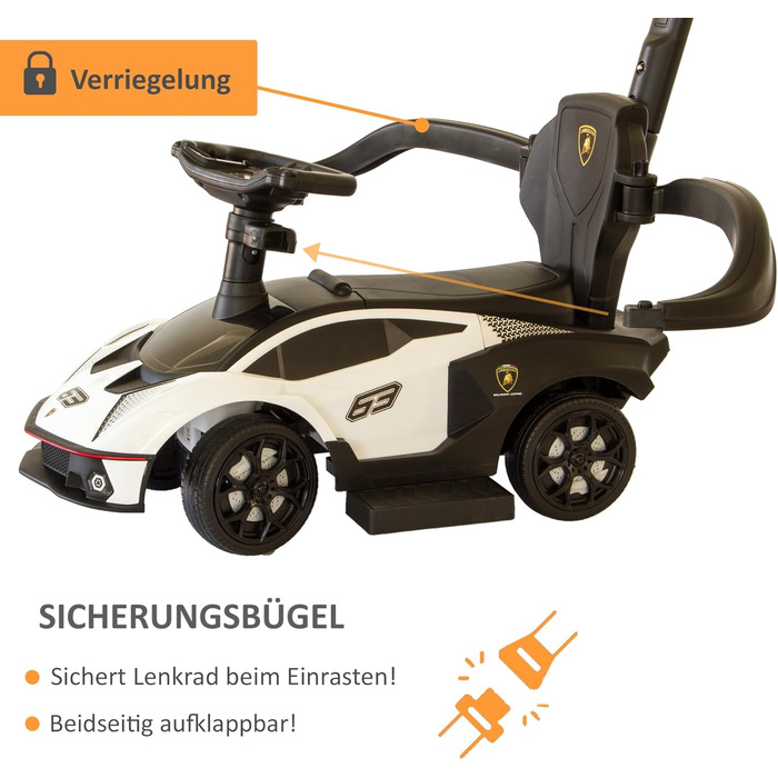 Коляска Lamborghini з штовхачем від 1 року коляска з захисною планкою коляска Lamborghini в білому кольорі можливе керування за до